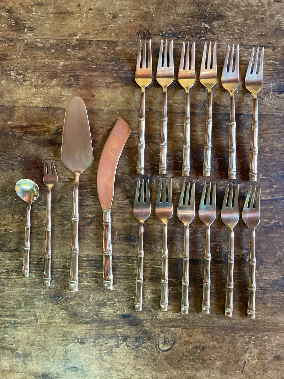 16 Bamboo nickel bronze dessert cutlery