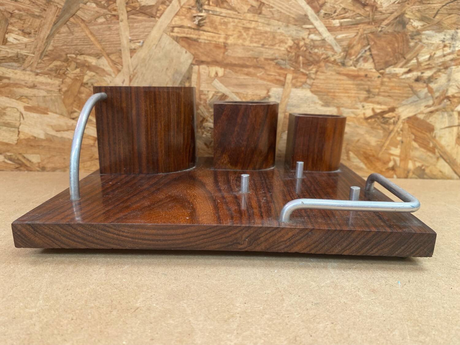 Old Smoking Kit Storage In Wood & Aluminum Vintage #B089