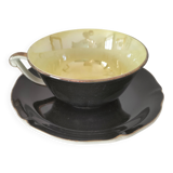 Large black, yellow iridescent and white Art Deco Saint-Amand cup.