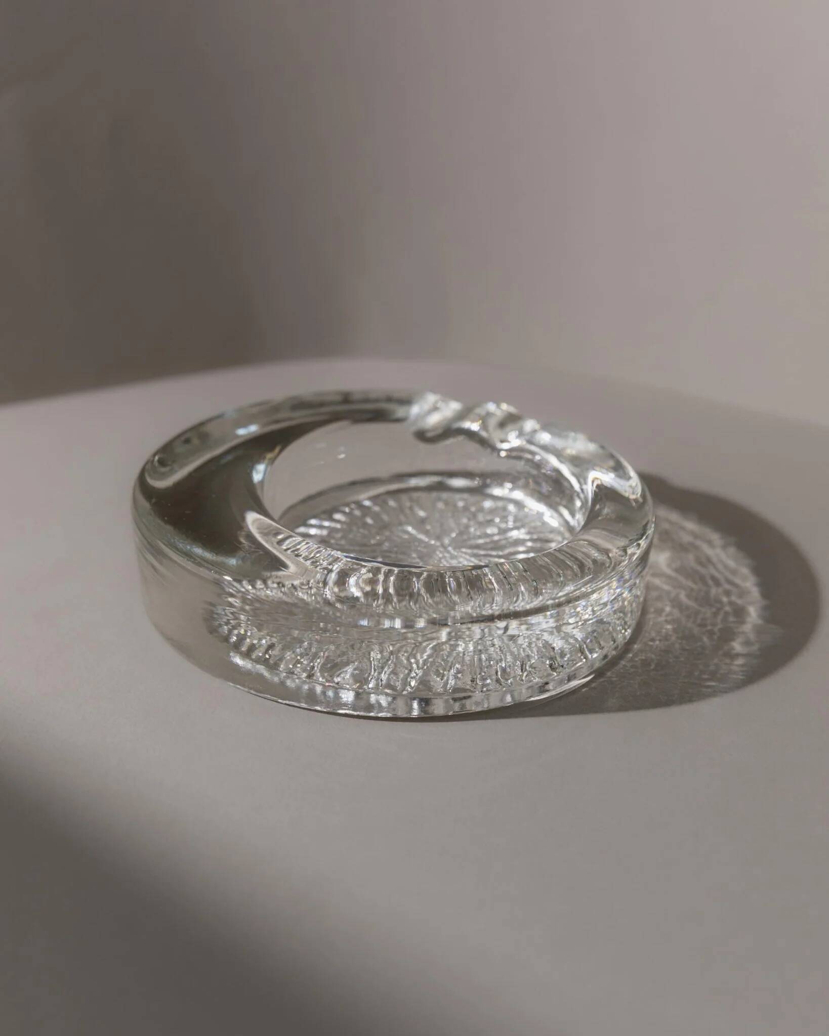 Transparent Murano Glass Ashtray with Asymmetric Thick Rim, 1970s Italian Retro Table Decor