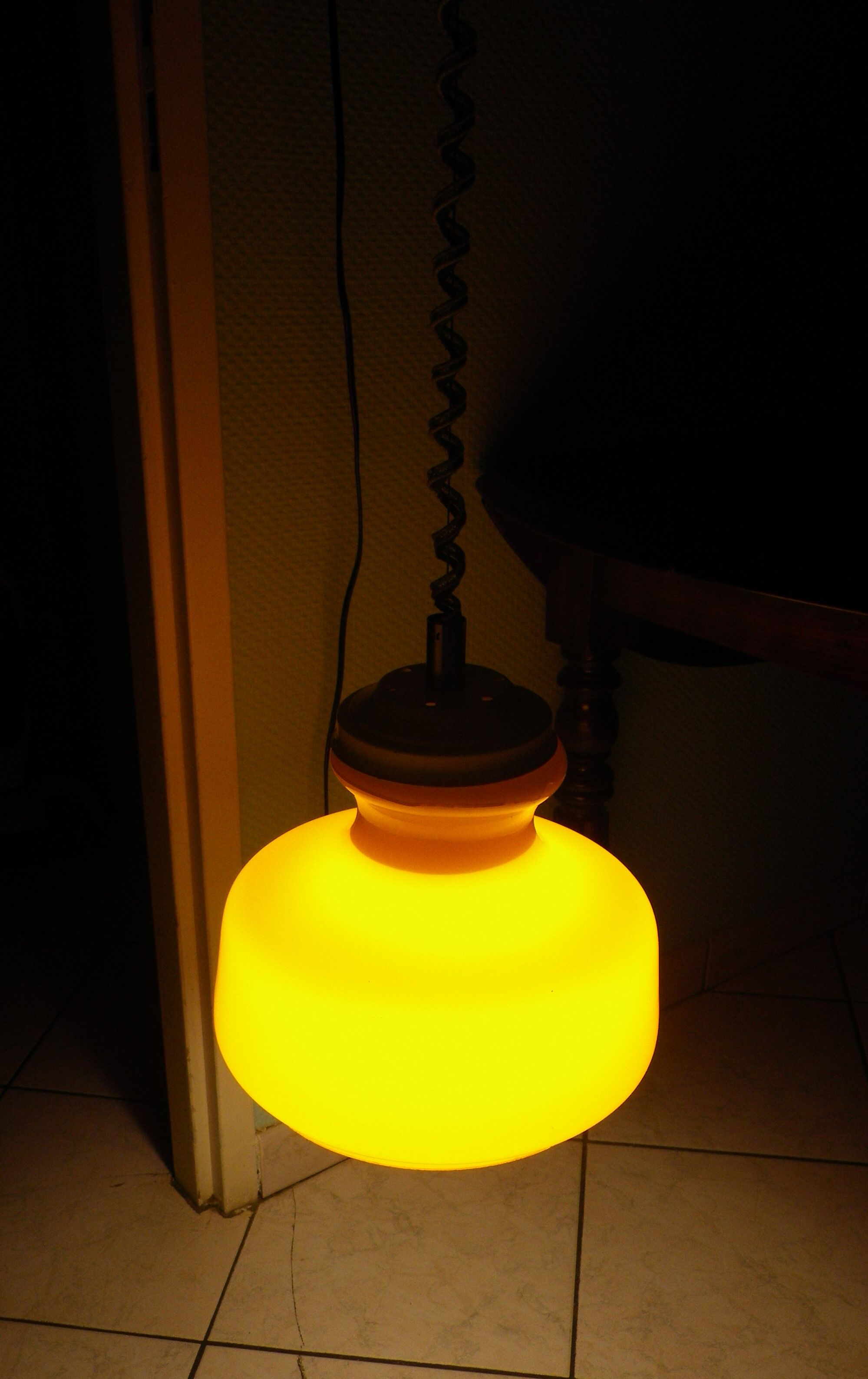 Suspension mounted downhill in orange, metal, glass - 60s