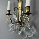 Pair of brass and crystal wall lights, 20th Century