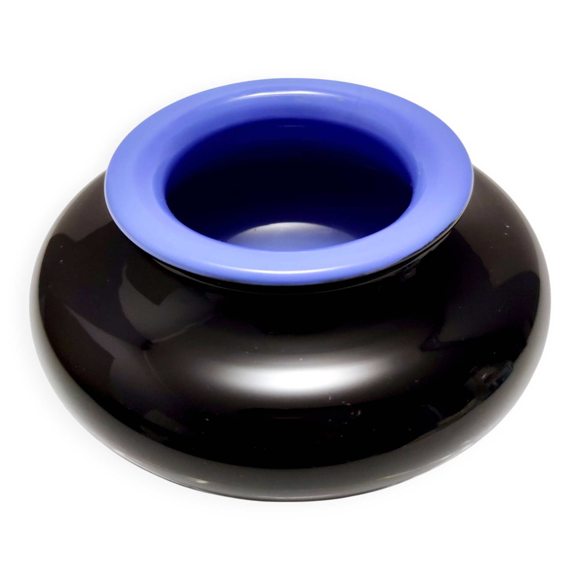 Iridescent Black and Azure Cased Glass Vase, Italy