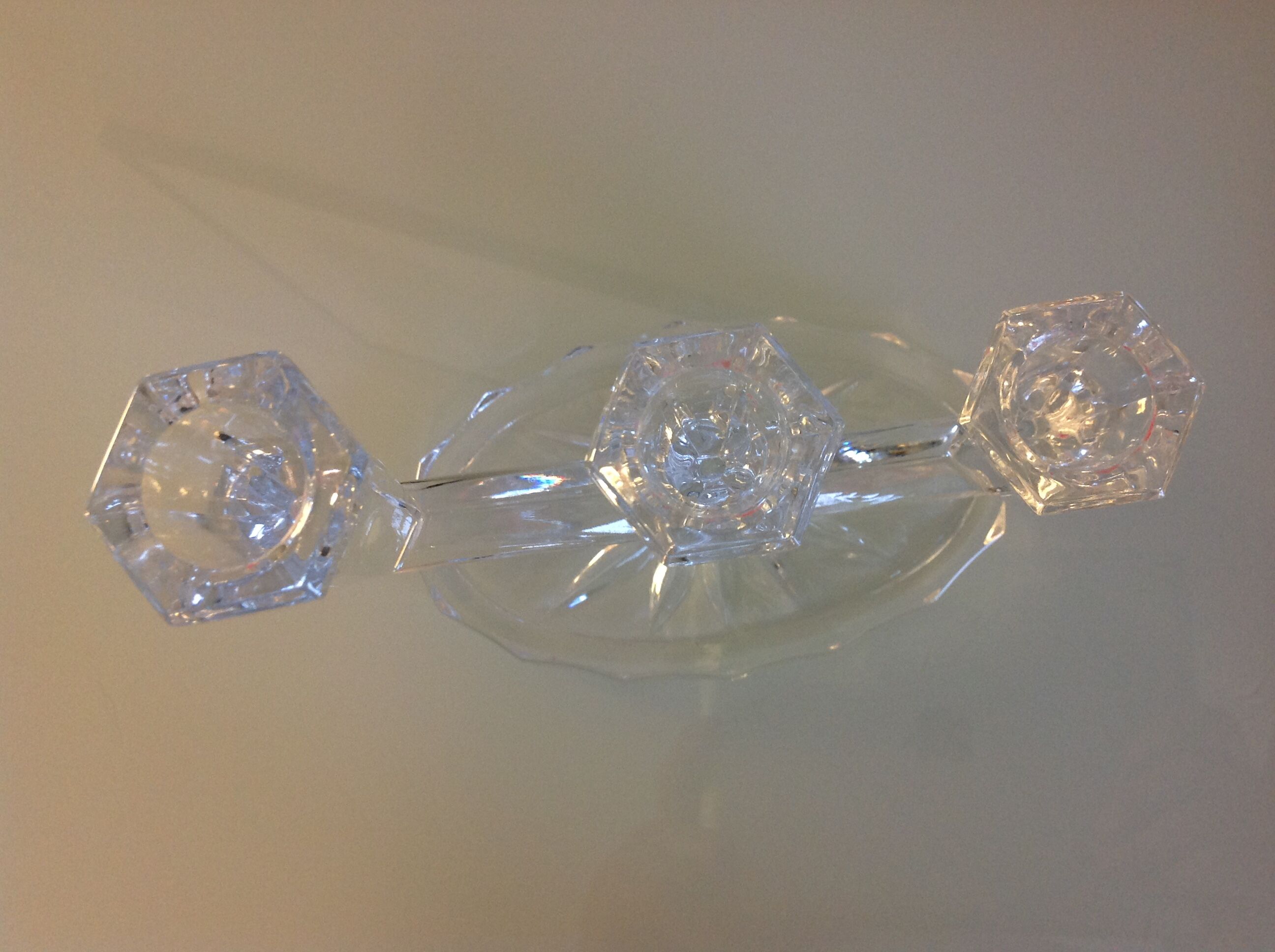 Crystal three-headed candlestick by Buder, vintage 60/70