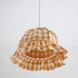 Vintage dome pendant light with ruffles "mustard gingham print"