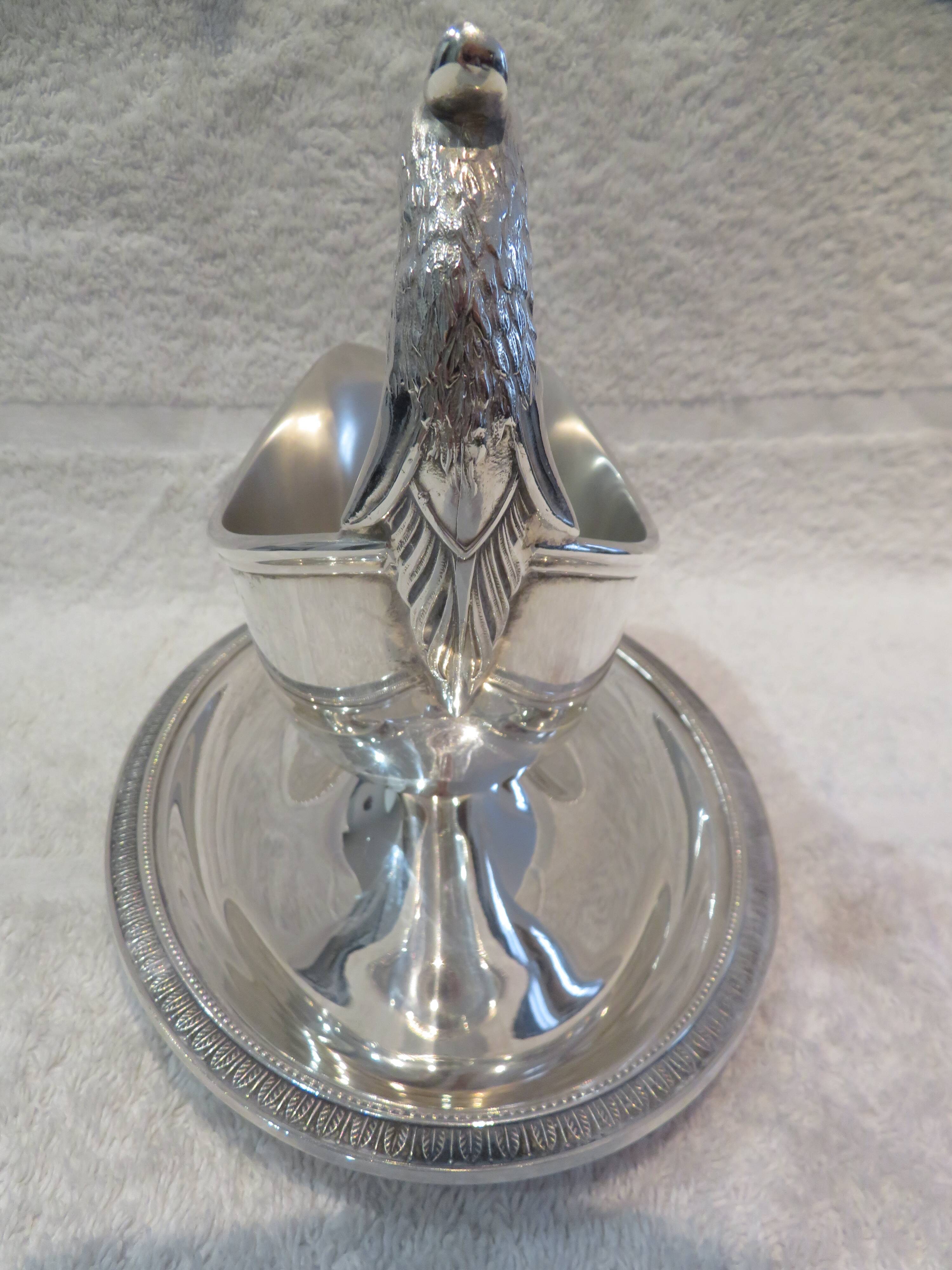 Superb silver-plated sauce boat by Christofle Malmaison, Aigle Empire