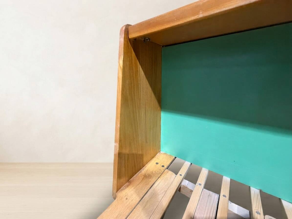 Mid-century wooden folding sofa bed frame, extendable daybed, Czechoslovakia, 190 × 151 × 77 cm
