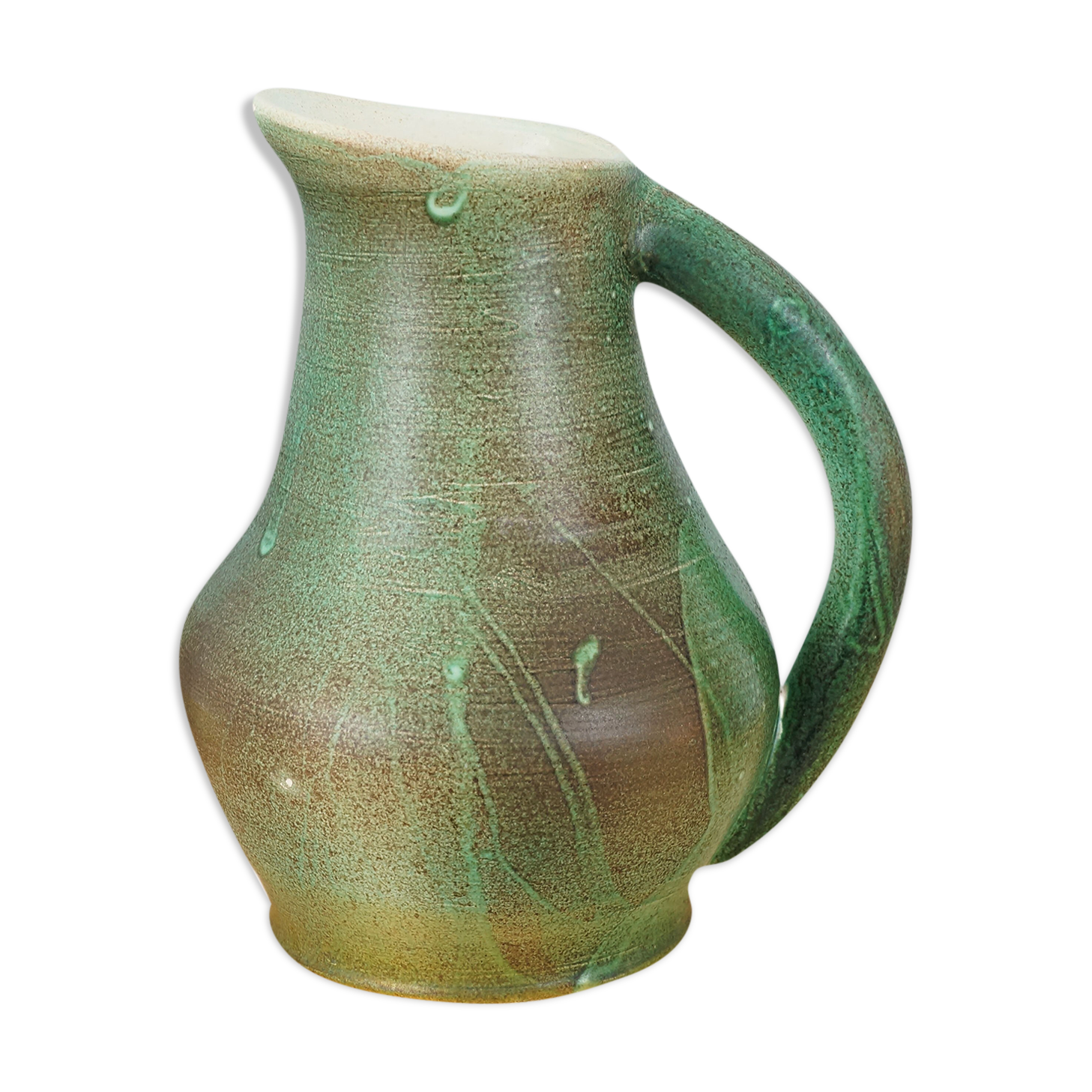 Ceramic jug enamelled in shades of green, signed, vintage