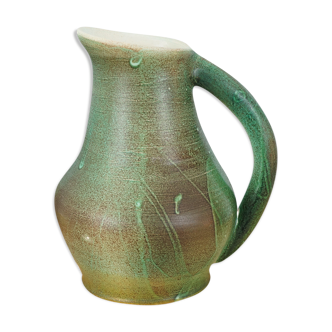Ceramic jug enamelled in shades of green, signed, vintage
