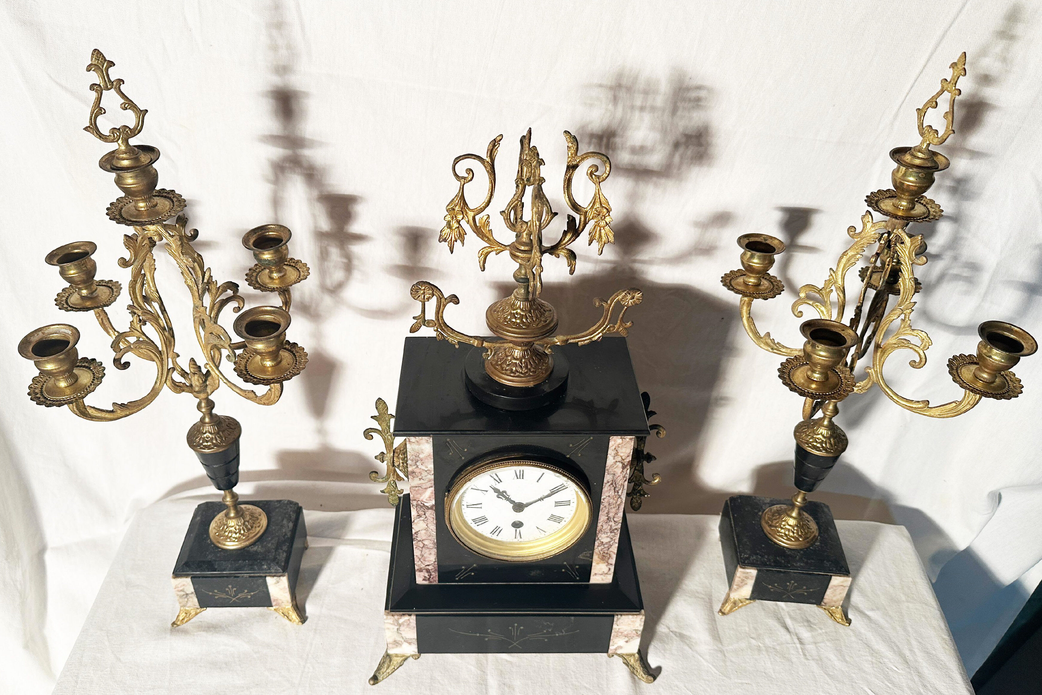 NAPOLEON III CLOCK + CANDLESTICKS