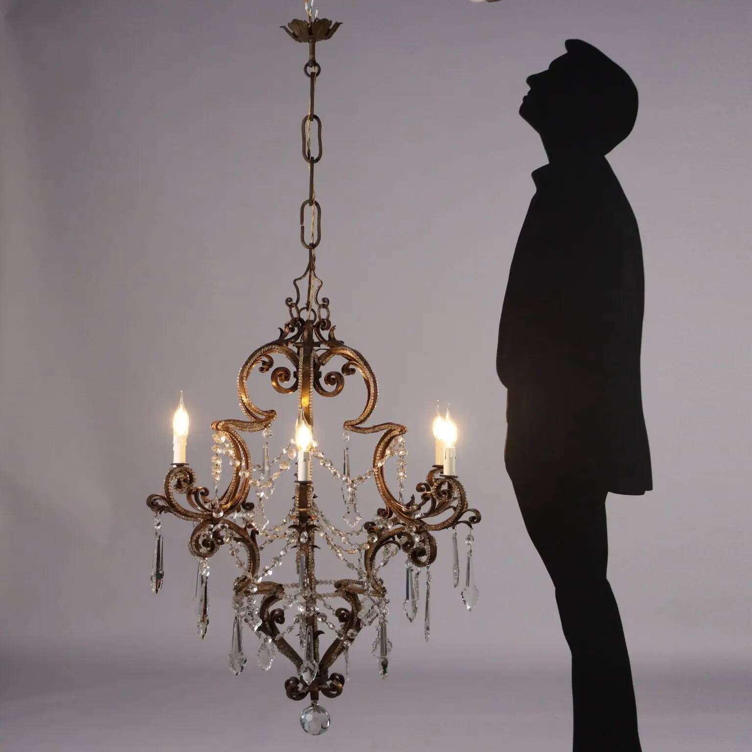 Antique 6-light wrought iron chandelier, Italy, 19th century