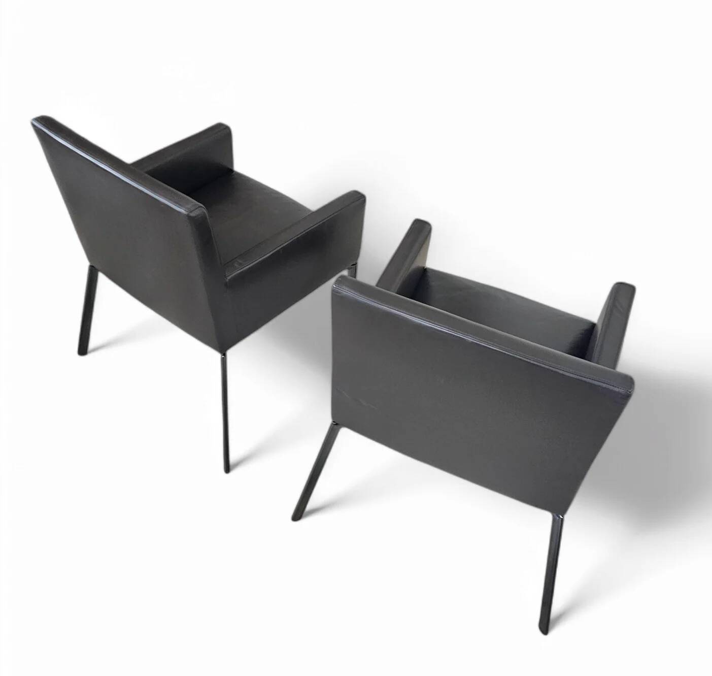 2 x Manet Minotti arm chairs 1990s / dark brown leather / chrome height 83