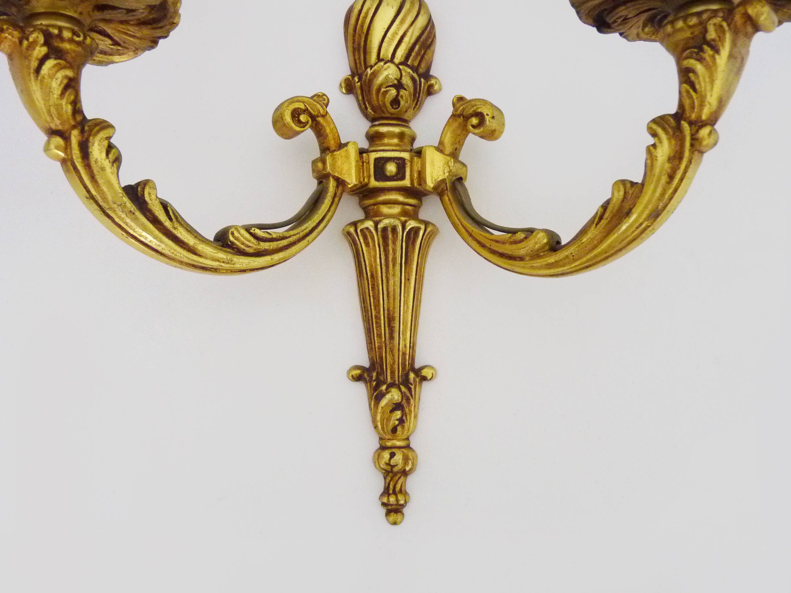 Old pair of bronze double-light wall sconces. 60s