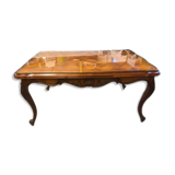 Merisier branded table with glass tray and 2 integrated sliding extension slags