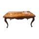 Table en merisier marqueté avec plateau verre et 2 rallonges intégrées coulissante