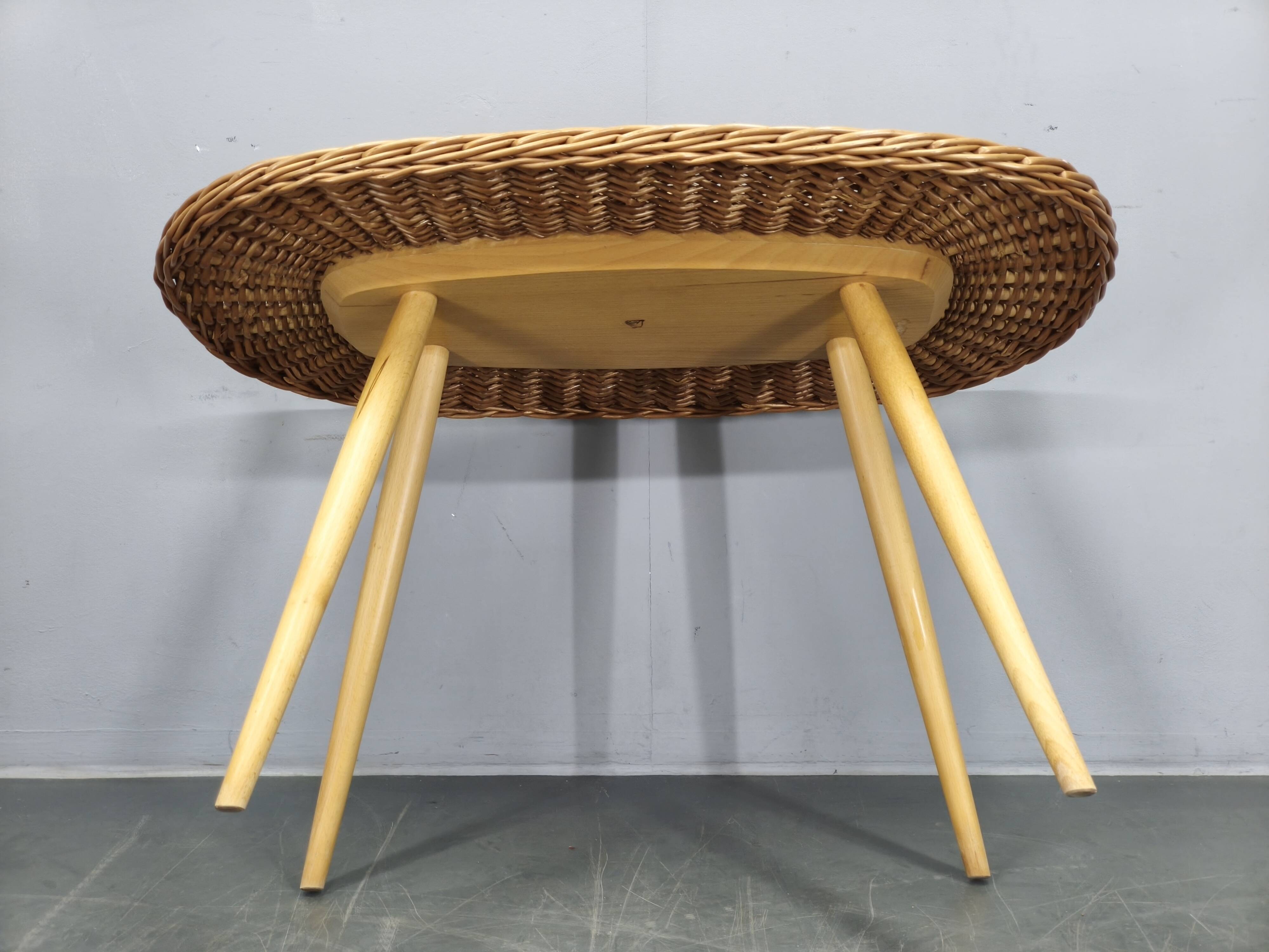 ULUV Rattan Coffee Table by Jan Kalous, Czechoslovakia, 1970s