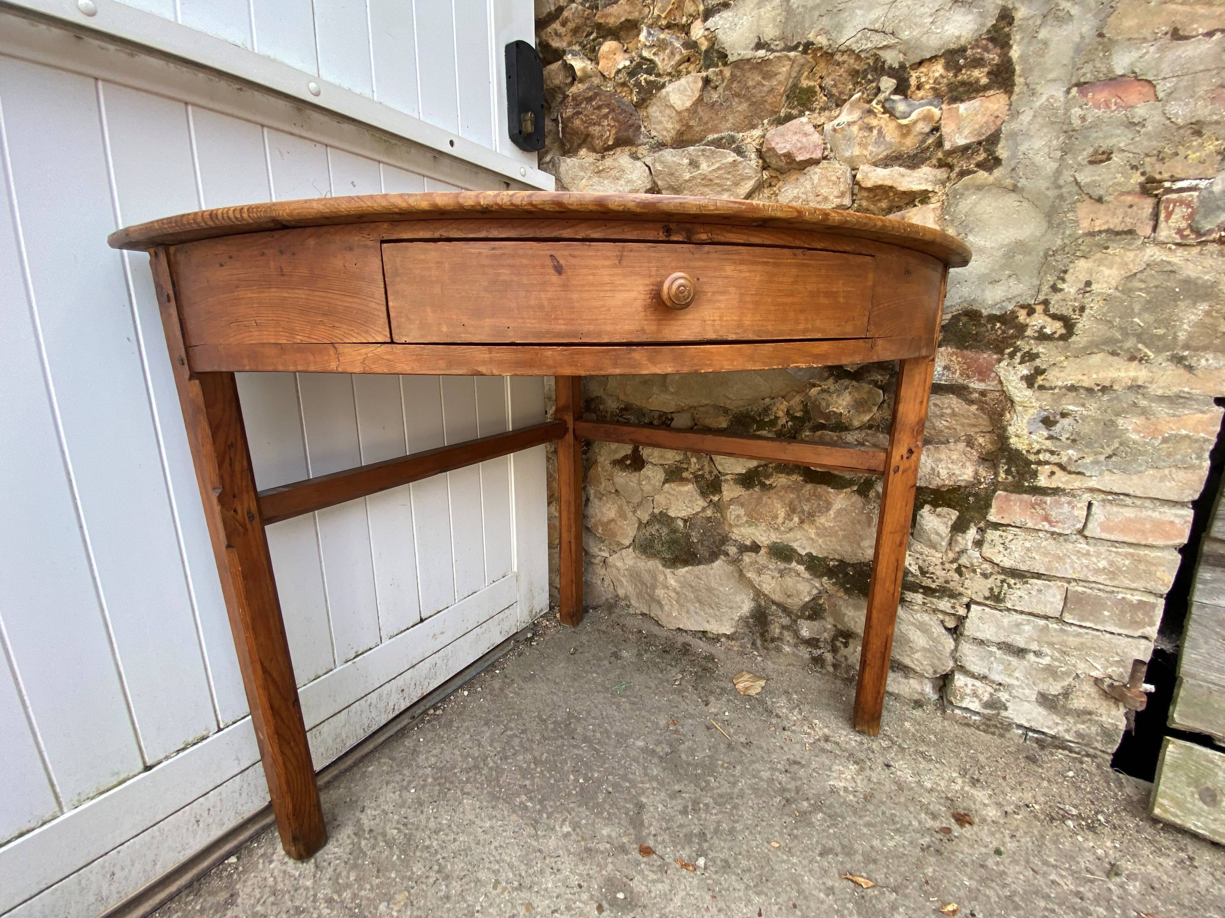 Solid wood corner desk table with 1 drawer