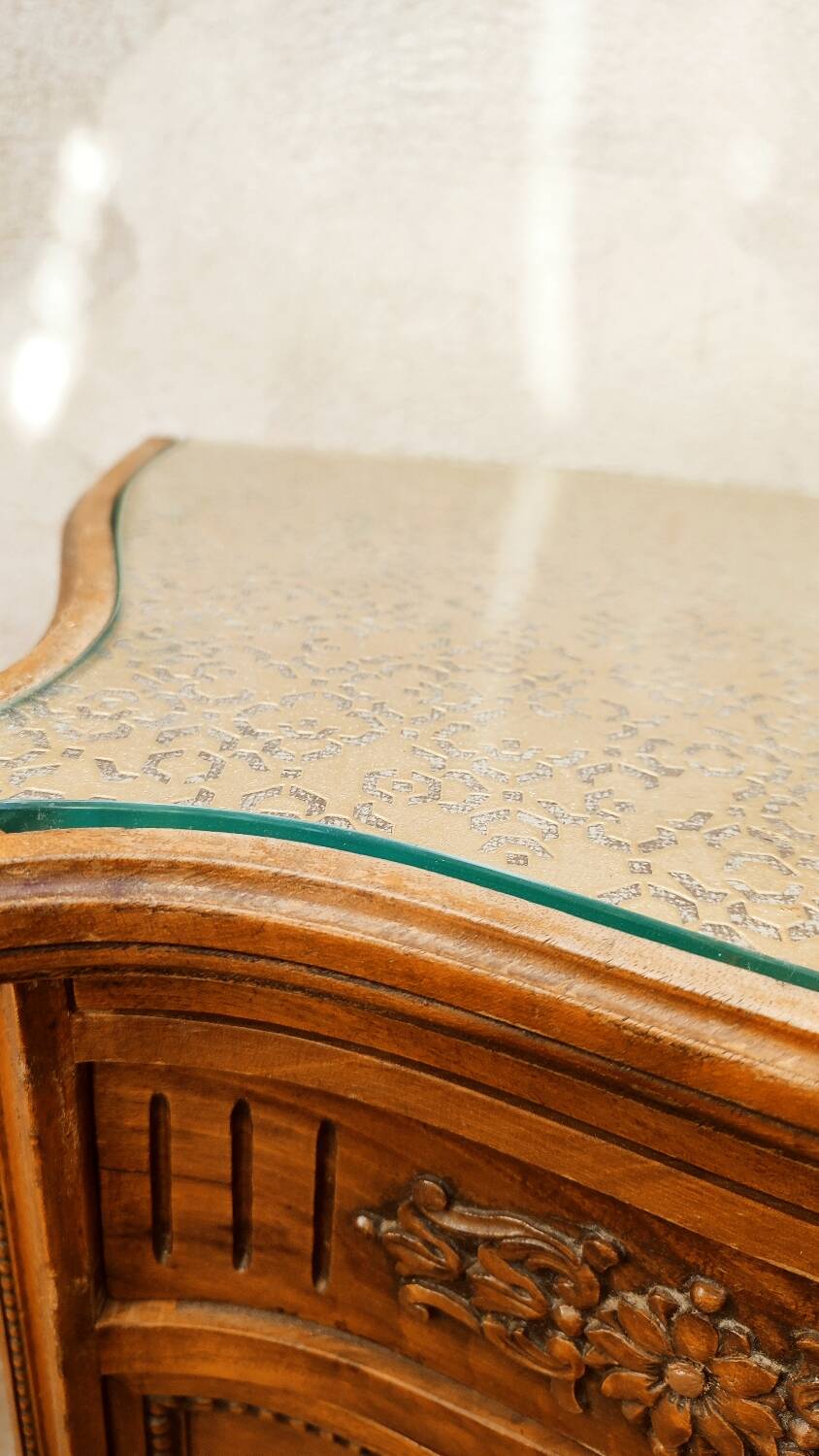 Pair of walnut crossbow chests of drawers