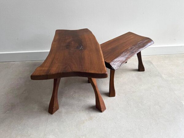 Ensemble de 2 tables d'appoint en tronc d'arbre vintage