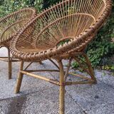 Two 60's rattan armchairs