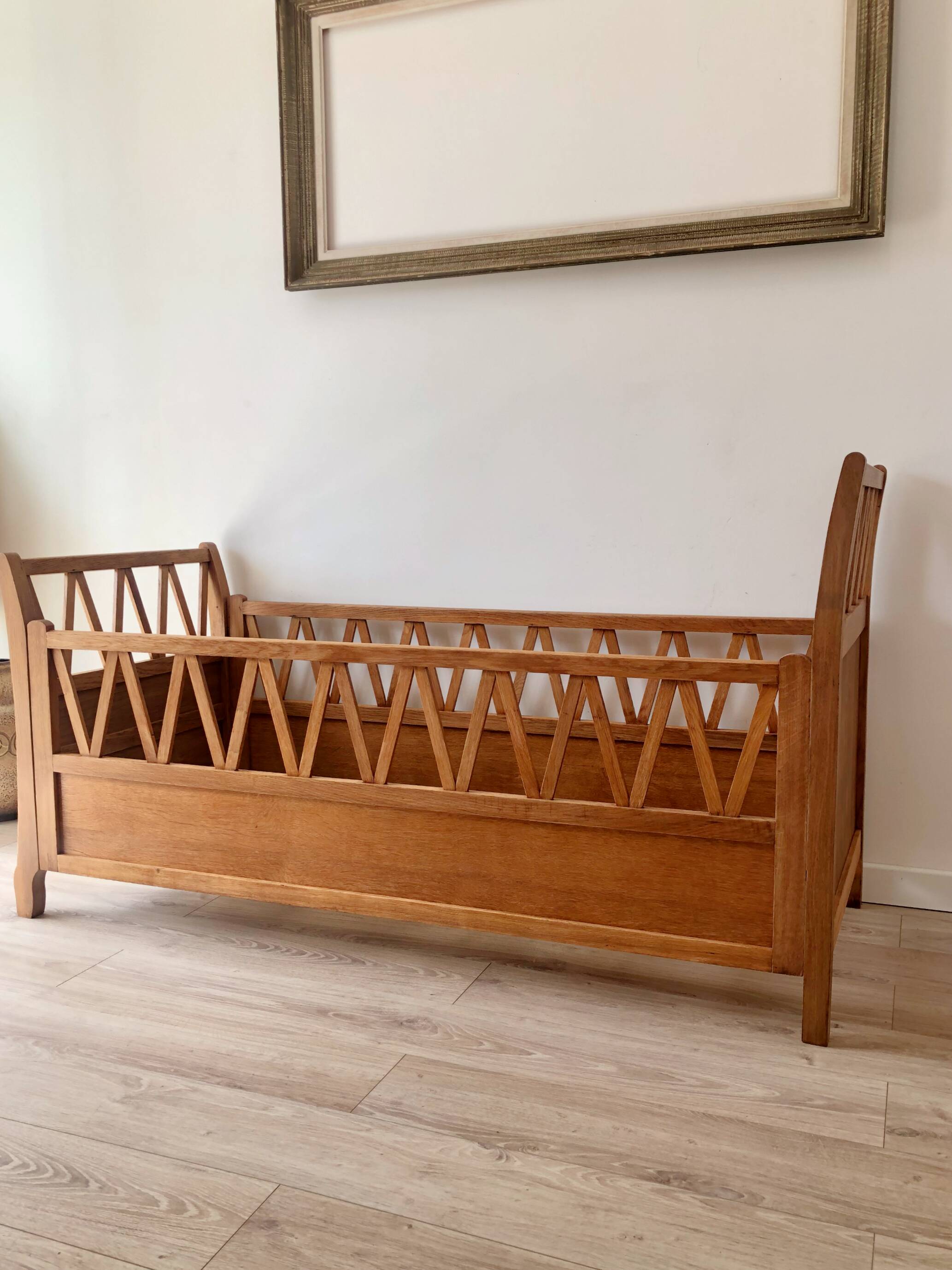 Vintage solid beech baby bed