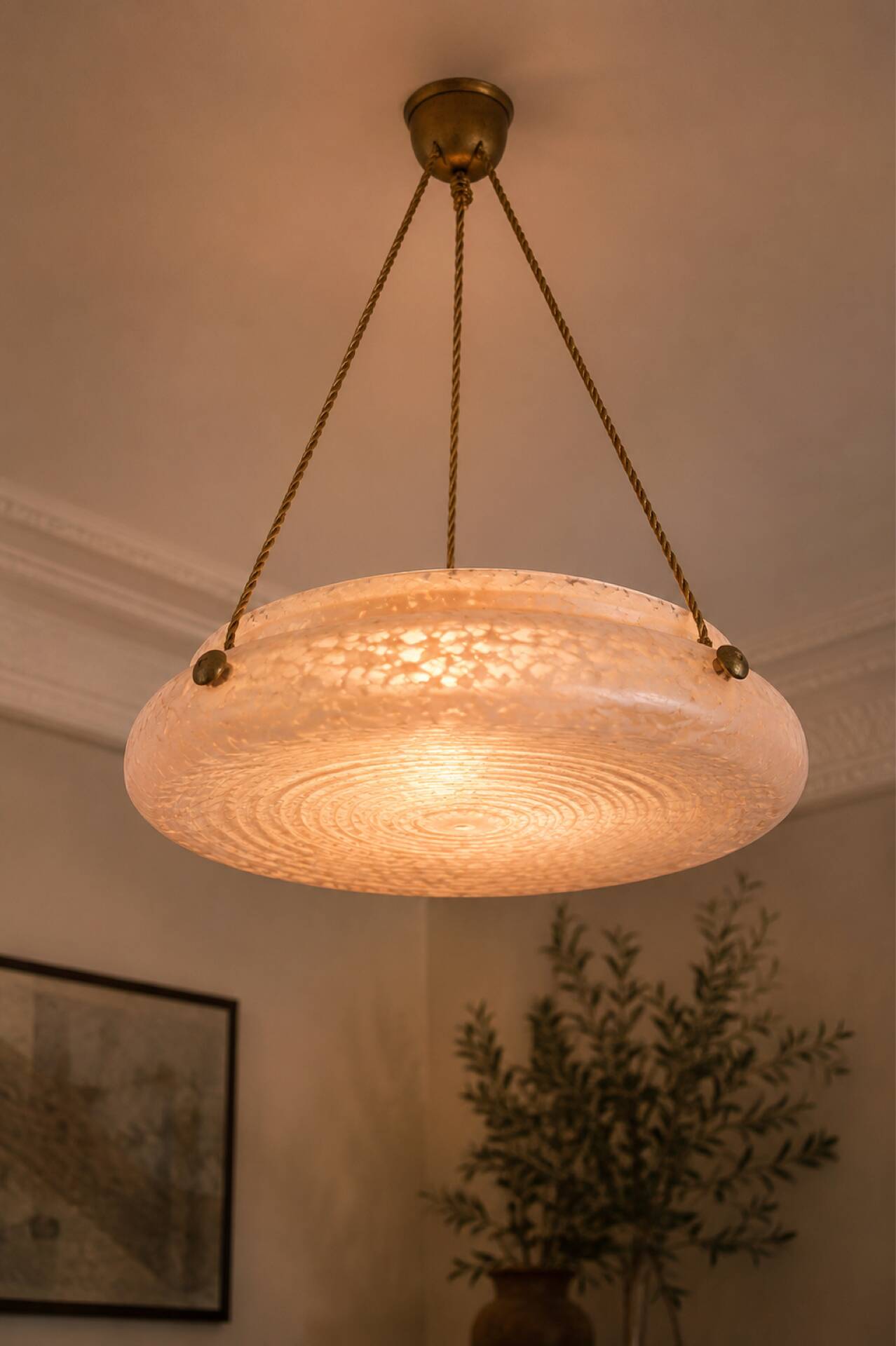 Large Art Deco lampshade in speckled glass