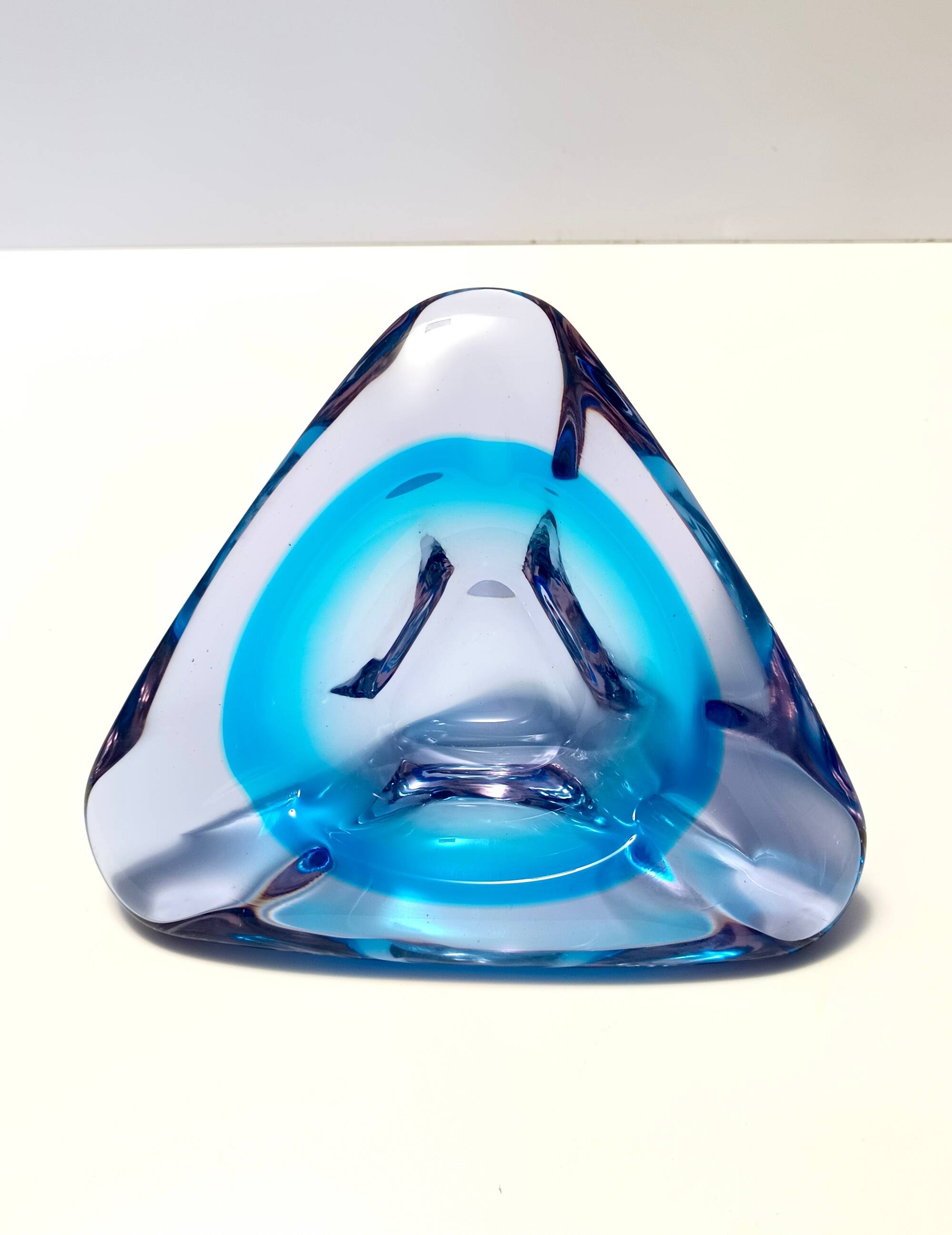 Large Triangular Blue Murano Glass Trinket Bowl - Ashtray, Italy 1970s