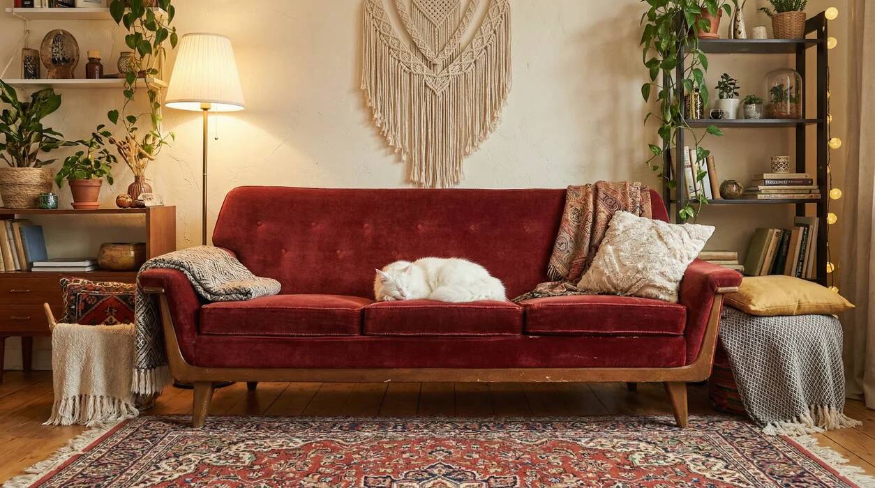 Mid-century modern three-seater velvet sofa, Swedish 1950s–1960s