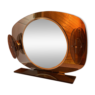 Brown smoked glass wall mirror - sconces & shelf - Italian design 1