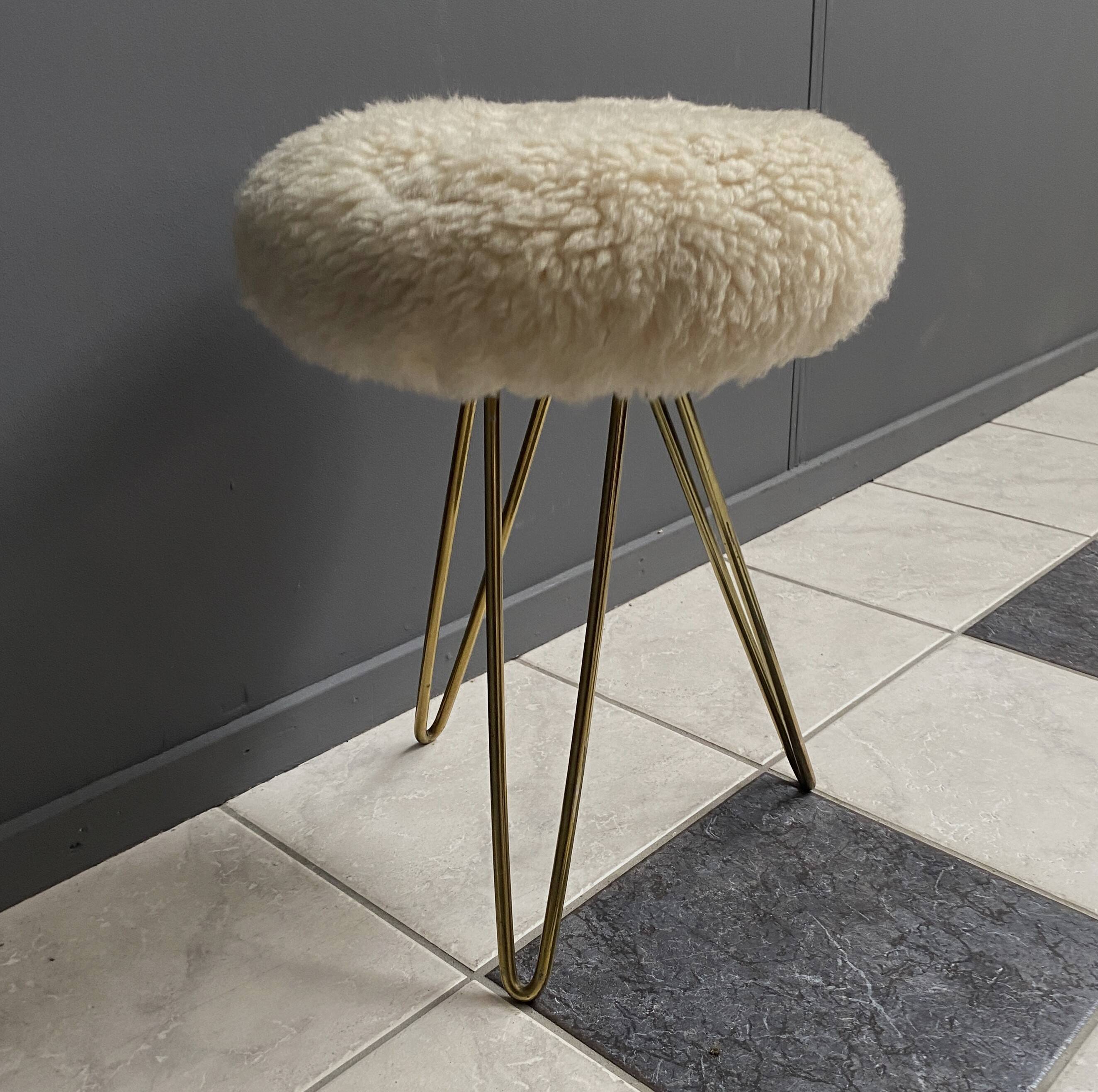 wool top brass small stool 1960s