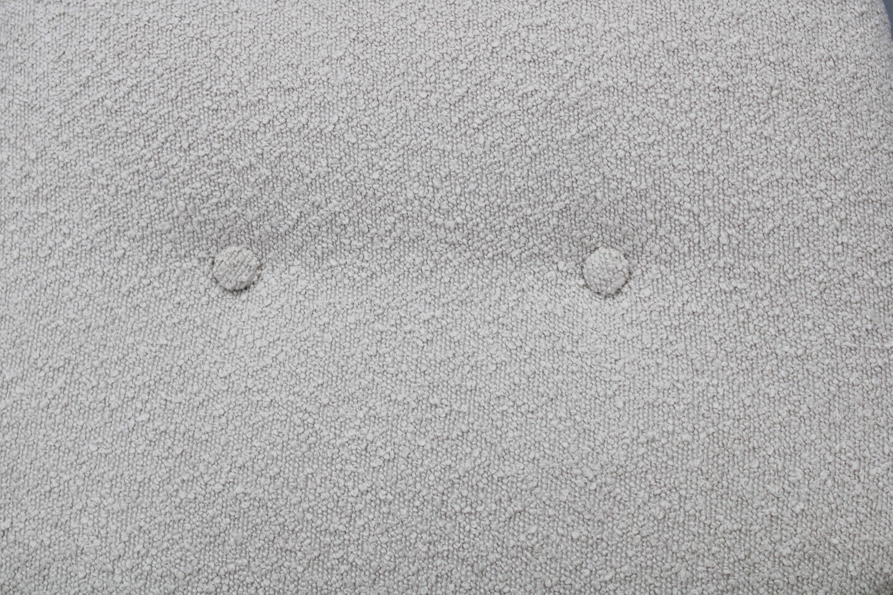 Pair of Italian mid-century boucle armchairs, iron & brass legs, 1950s