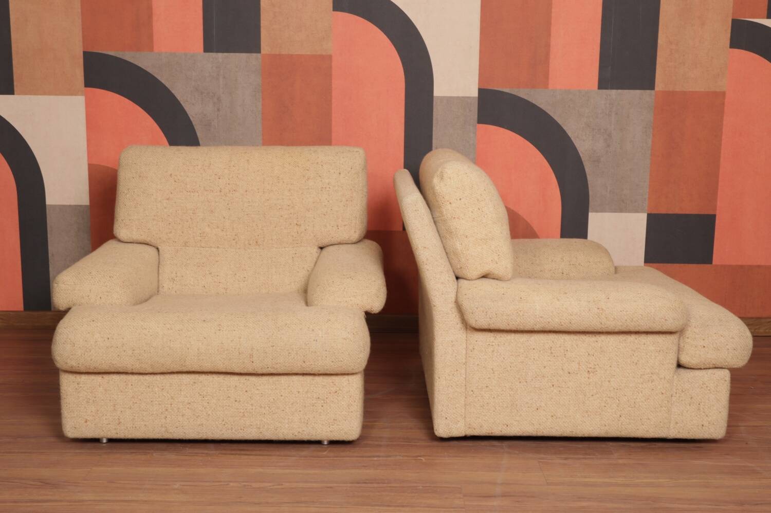 Danish Set of Armchairs Soft Cuschion Comfortable Wool Upholstery