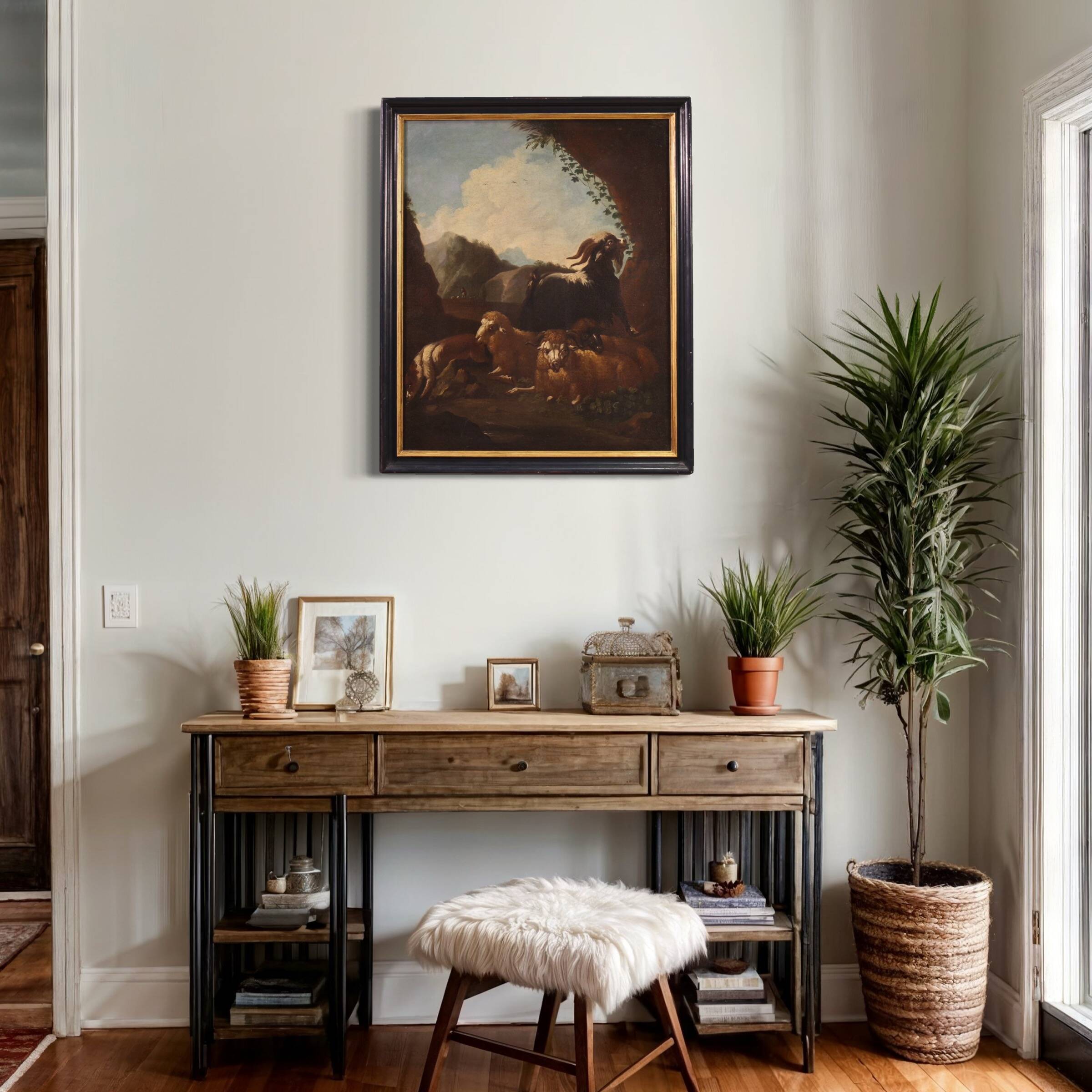 Peinture de paysage bucolique raffinée du XVIIe siècle