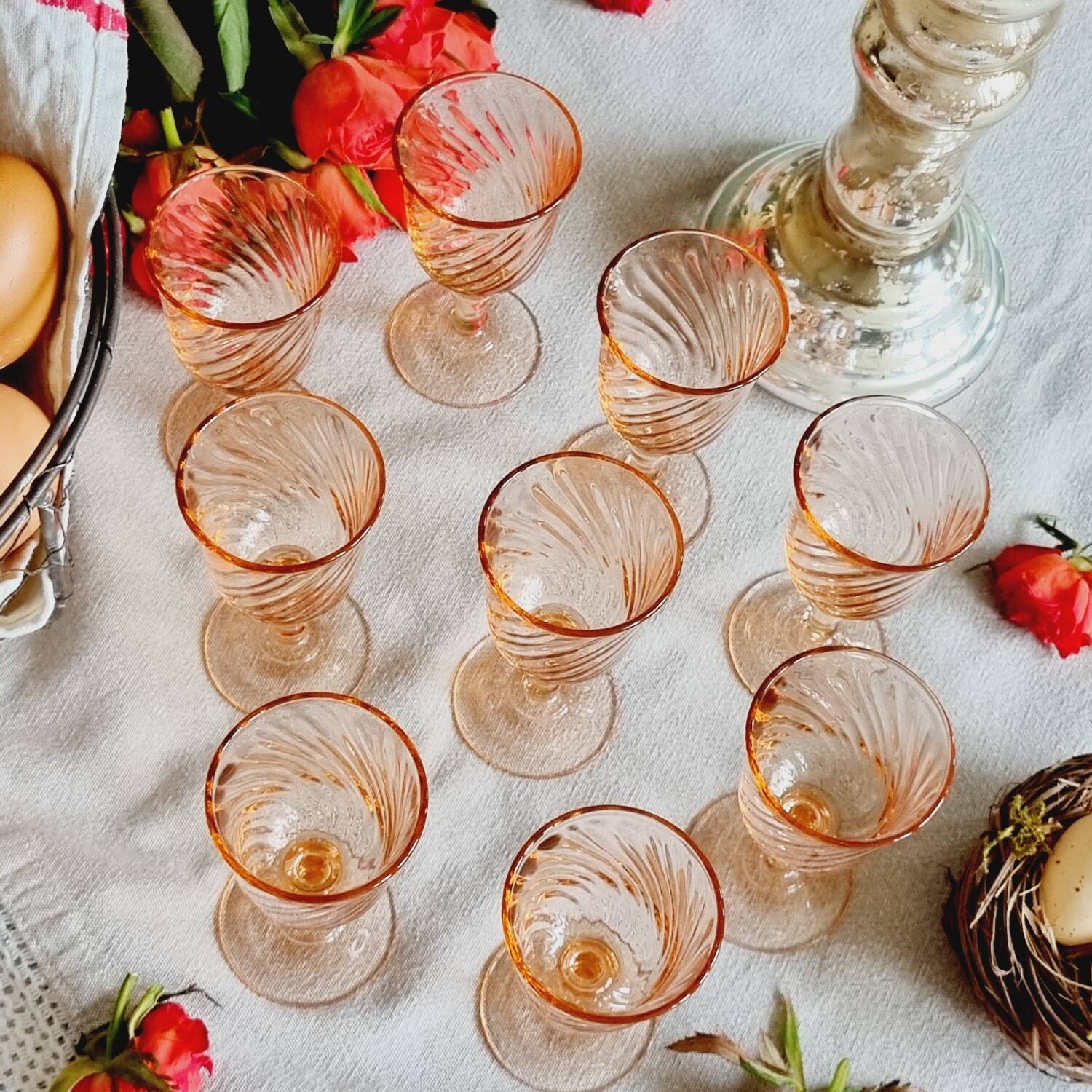 Lot de 9 verres digestifs Arcoroc rosaline