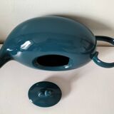 Vintage design teapot – cat model – duck blue glazed ceramic