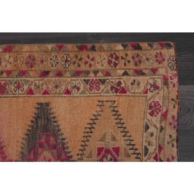 Vintage Turkish Hand-Knotted Wool Cotton Orange Runner Rug 85x344
