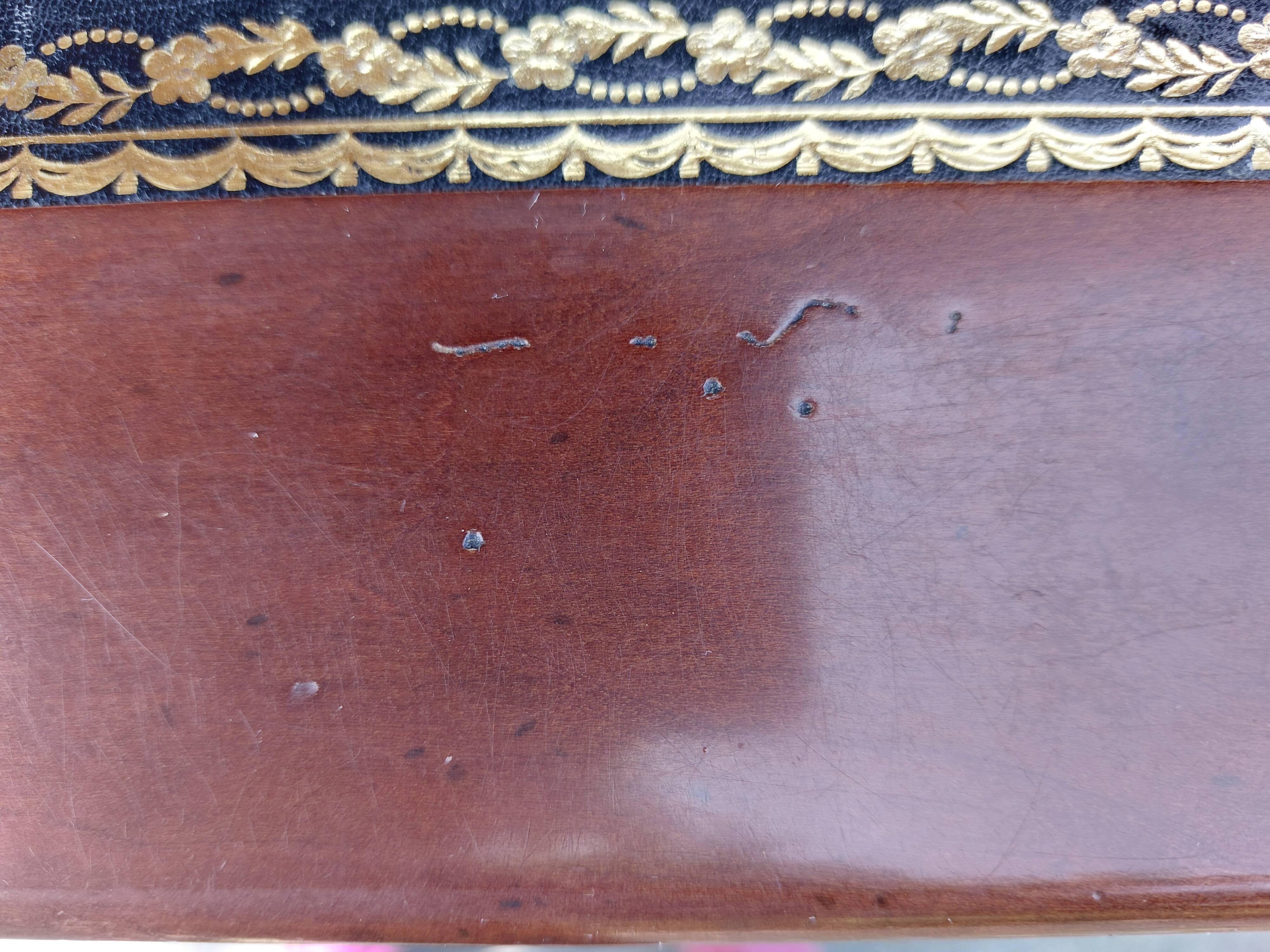 Desk, black leather top