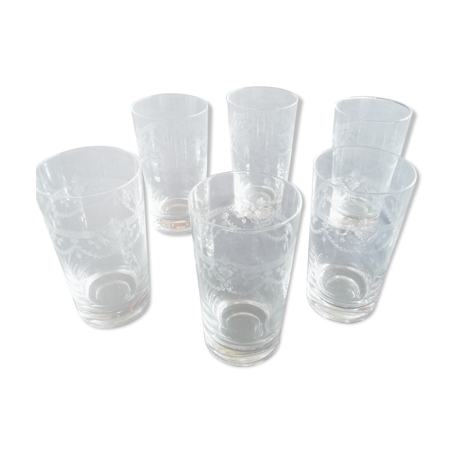 6 engraved crystal glasses