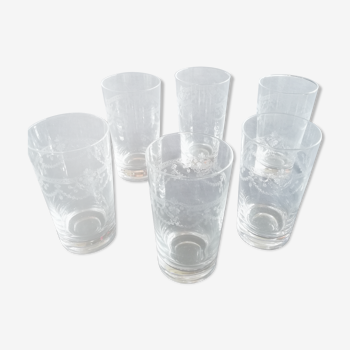 6 engraved crystal glasses