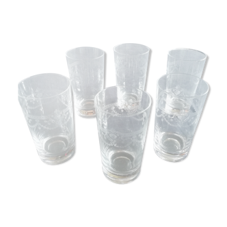 Set de 6 verres en cristal gravés