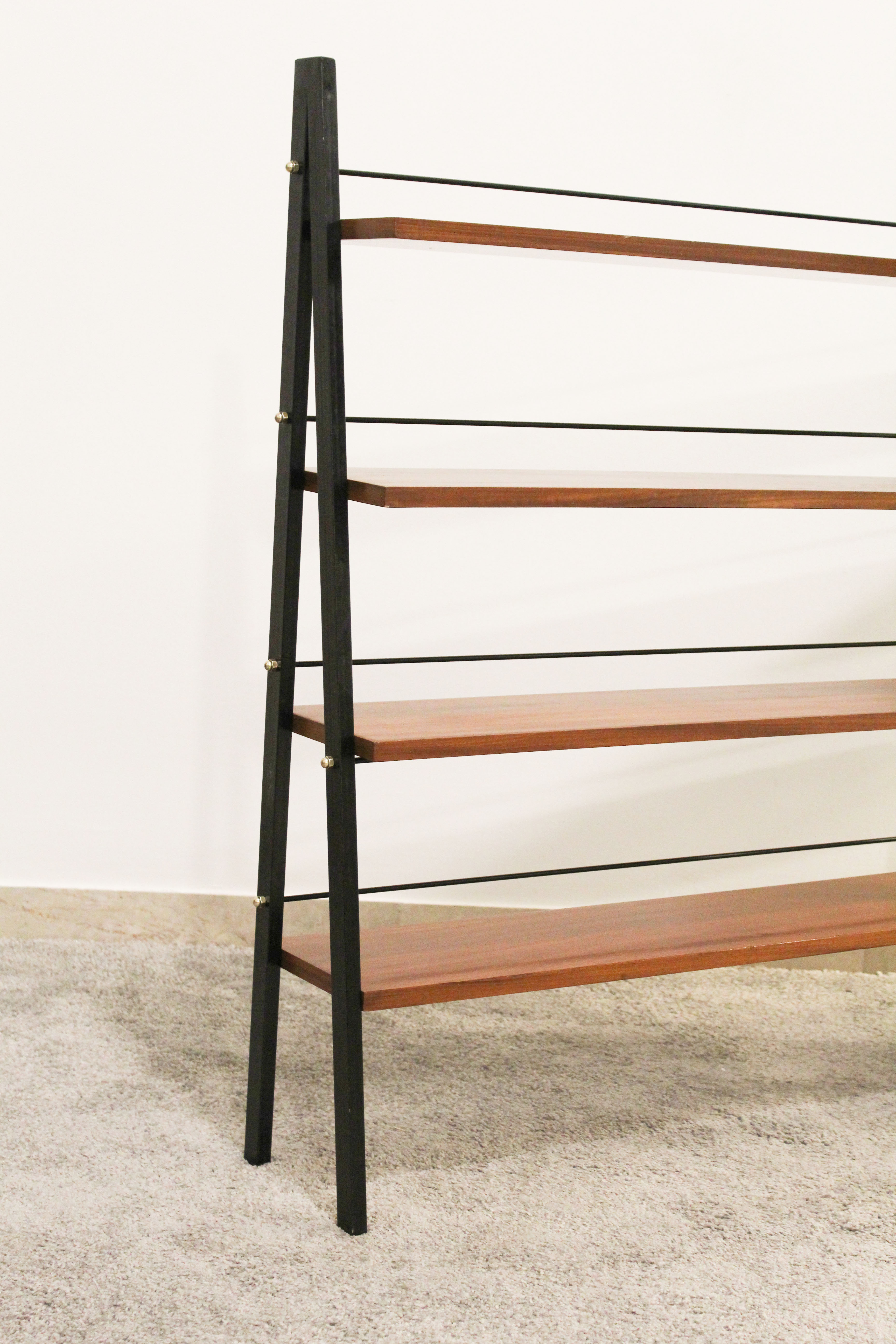 Scandinavian ladder shelves in teak and iron, Italy 50s