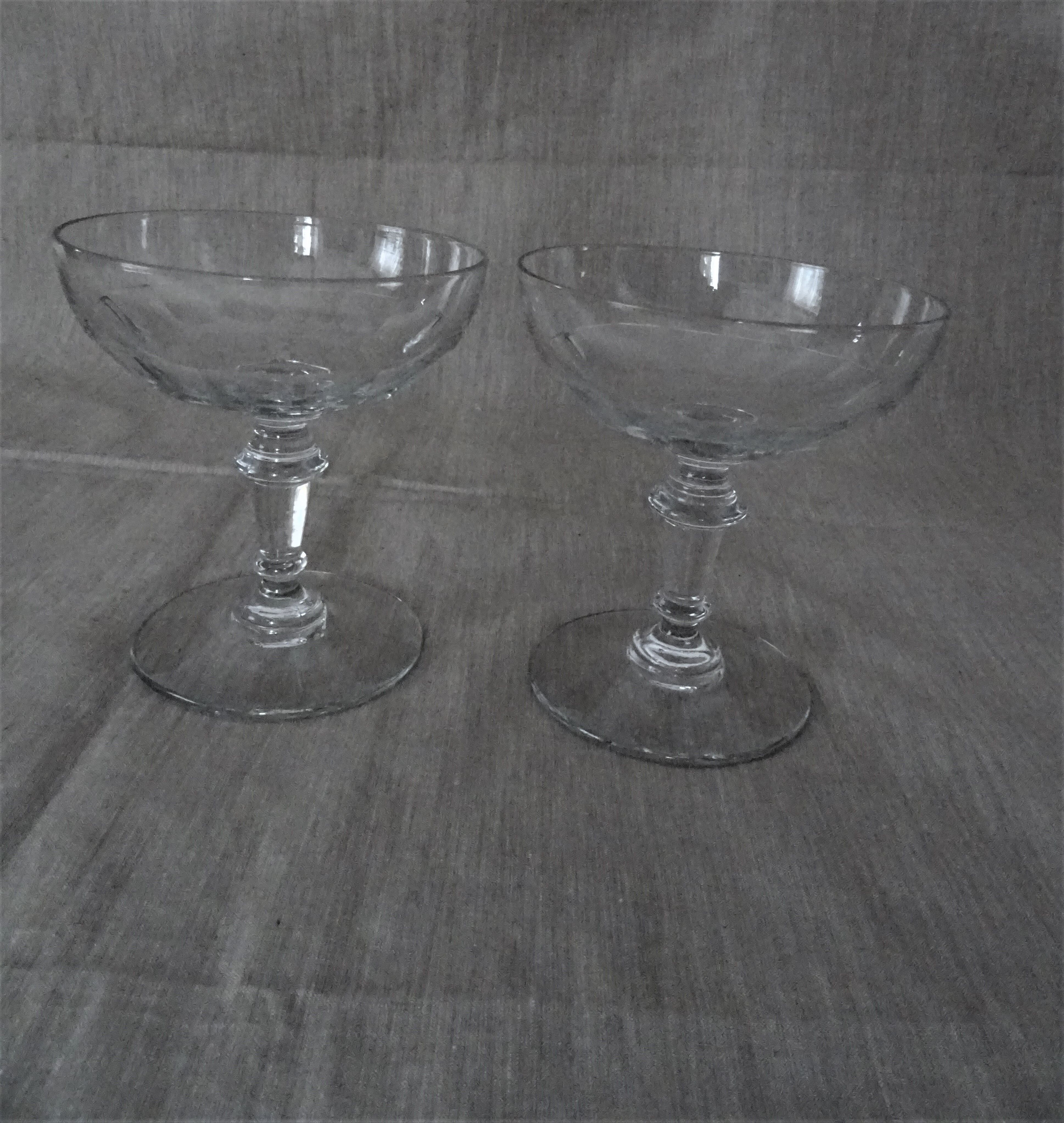 Pair of old champagne glasses crystal faceted louis Philippe