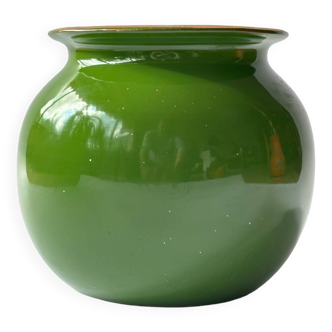 Vintage Green Enameled Terracotta Vase