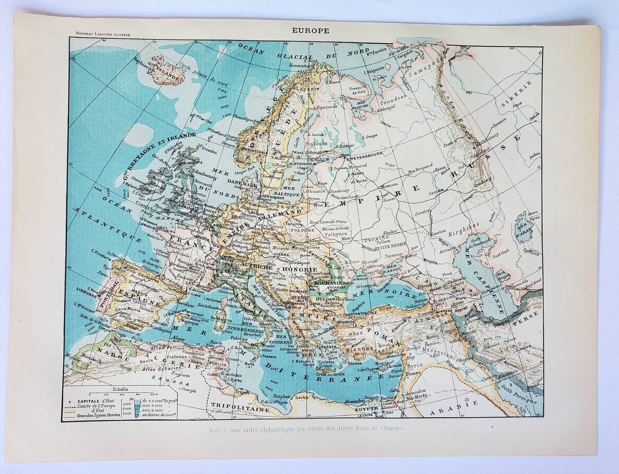 Antique engraving 1898, Europe, map, European Union • Lithograph, original illustration
