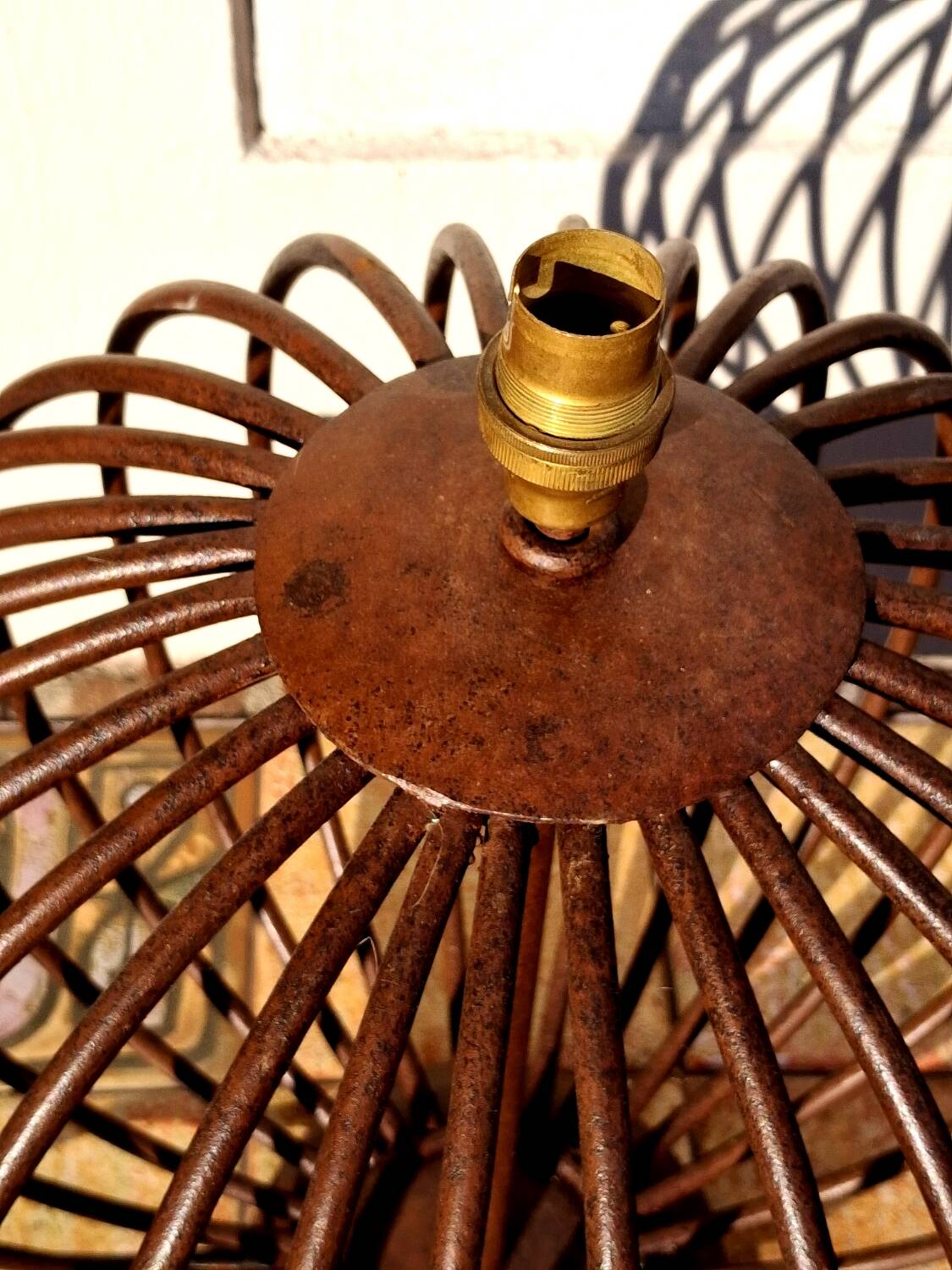 Wrought iron ball table lamp, brutalist art design