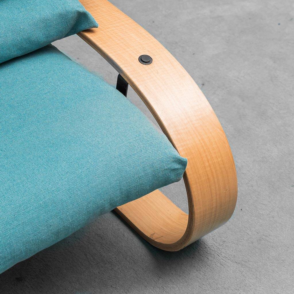 3-seater fabric sofa in Alvar Aalto style, bent wood, 1970s vintage modernism