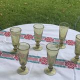 6 champagne flutes, cocktail glass, La Rochere glassware, hand-blown green glass