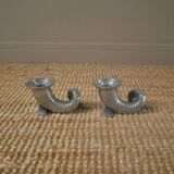 Pair of candlesticks candelabras cornucopia silver metal vintage design