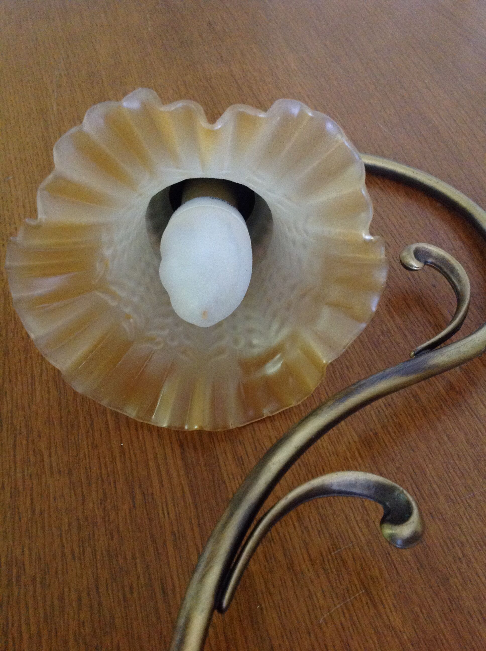 Old table lamp brass vintage tulip glass