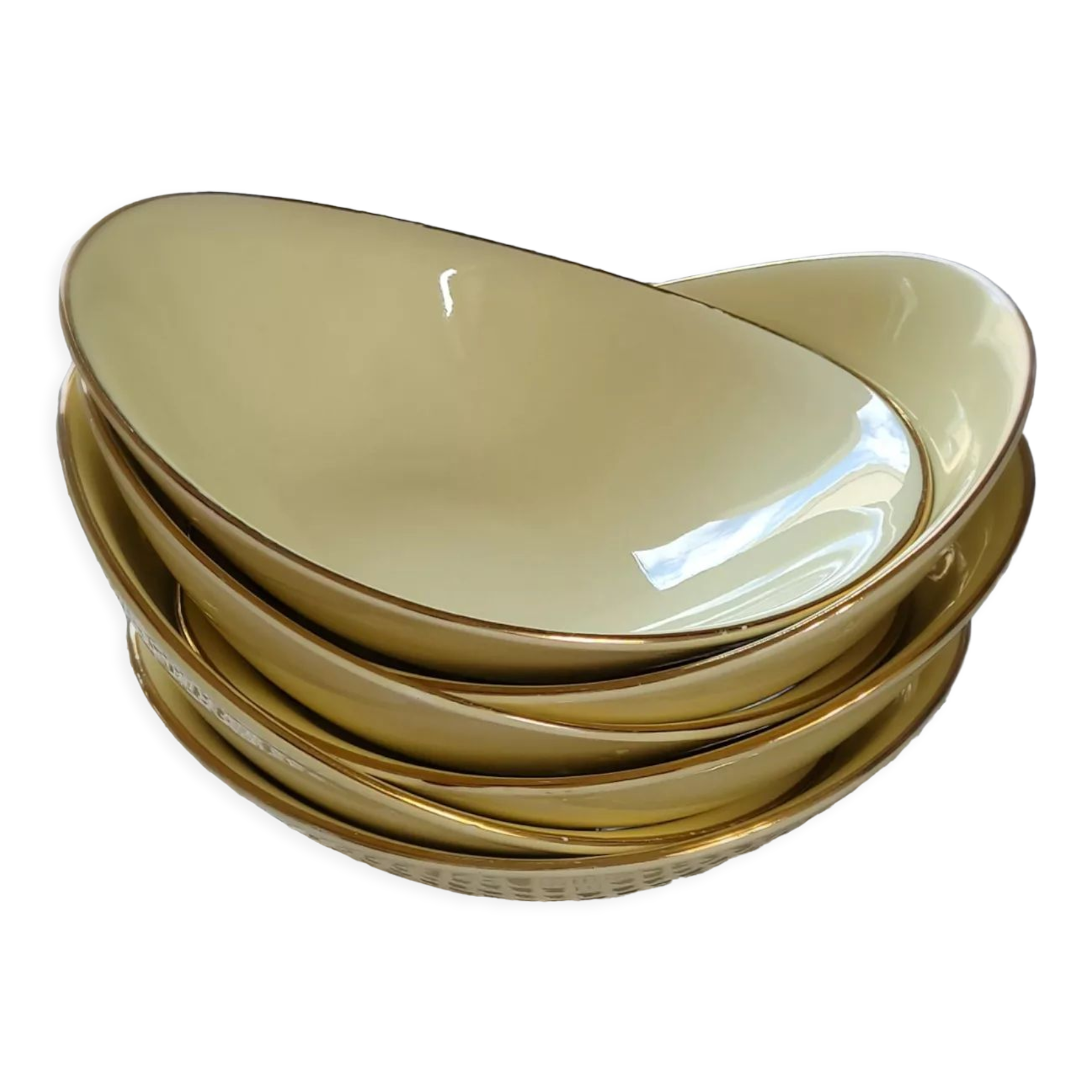 Set of 6 oval yellow hollow plates Salins model Tivoli